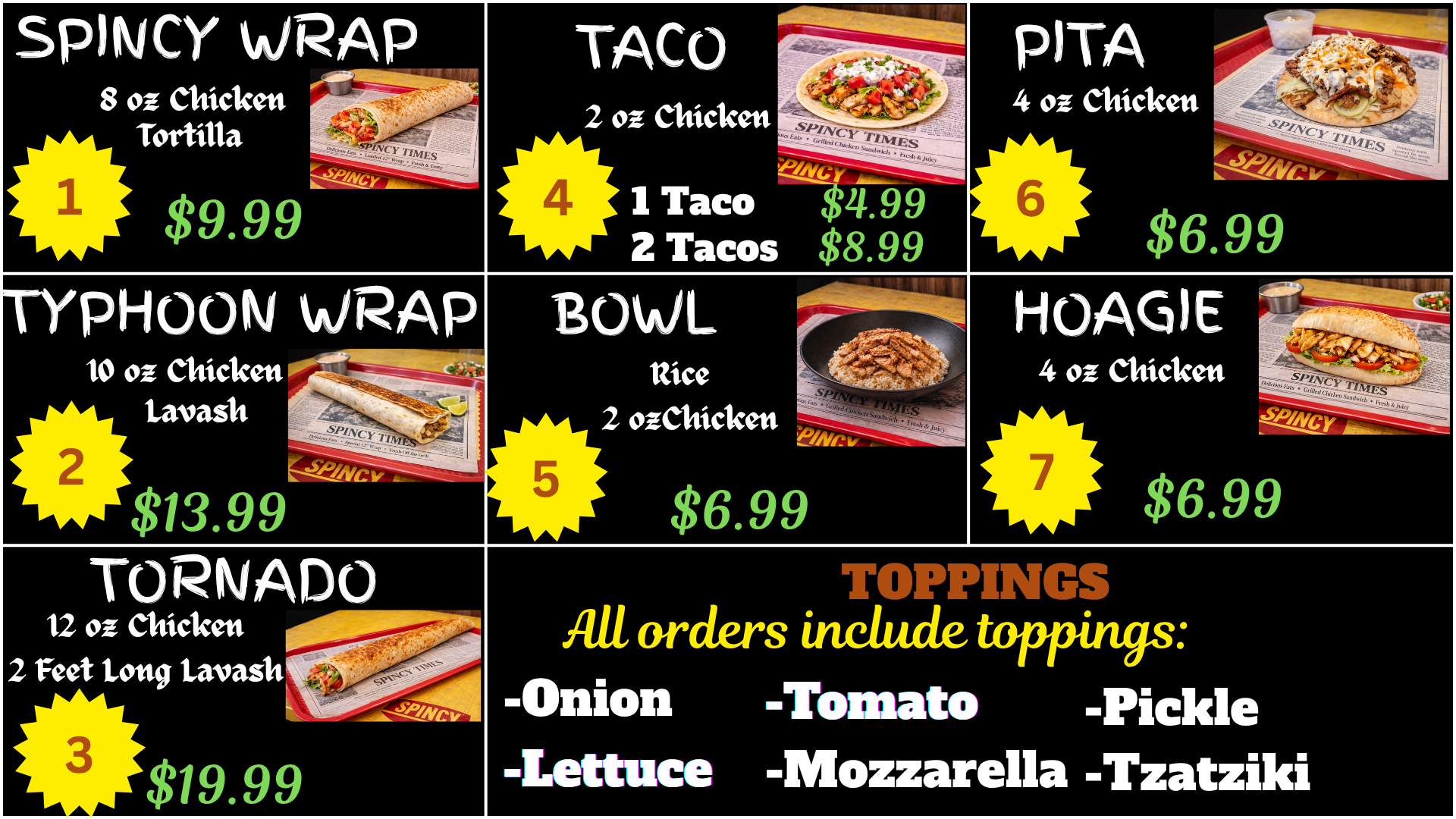 Spincy Menu Page 1